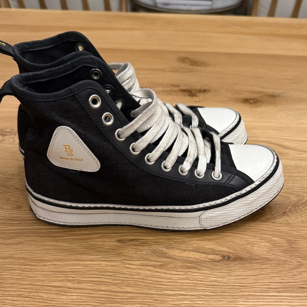 R13 Black and White Wedge Canvas Sneakers